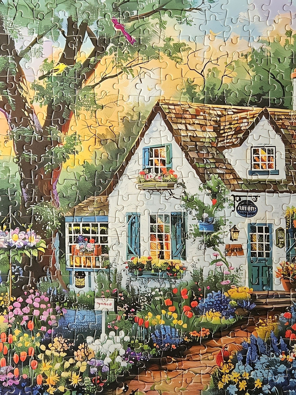 Colorful Cottage Puzzle Box Art - White Cottage with Blue Door - Picture 3 of 3